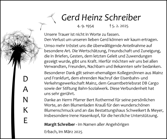 Traueranzeige von Gerd Heinz Schreiber von Odenwälder Echo