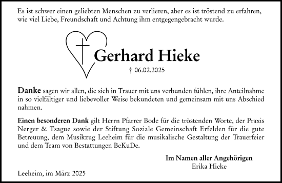 Traueranzeige von Gerhard Hieke von Groß-Gerauer Echo