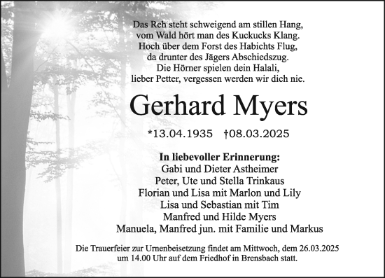 Traueranzeige von Gerhard Myers von Odenwälder Echo