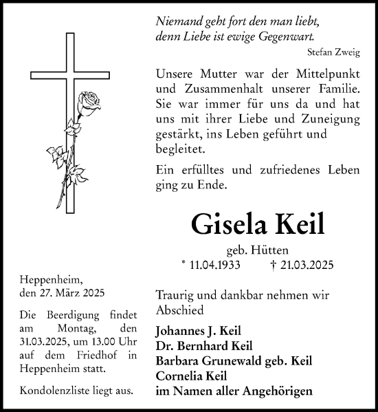 Traueranzeige von Gisela Keil von Starkenburger Echo