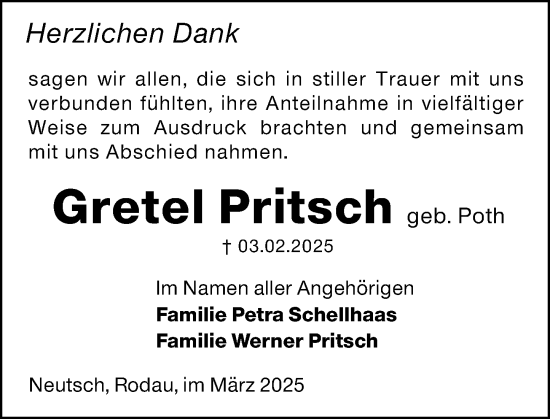 Traueranzeige von Gretel Pritsch von Darmstädter Echo