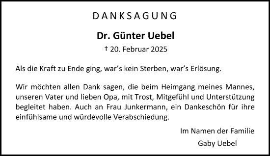 Traueranzeige von Günter Uebel von Allgemeine Zeitung Mainz