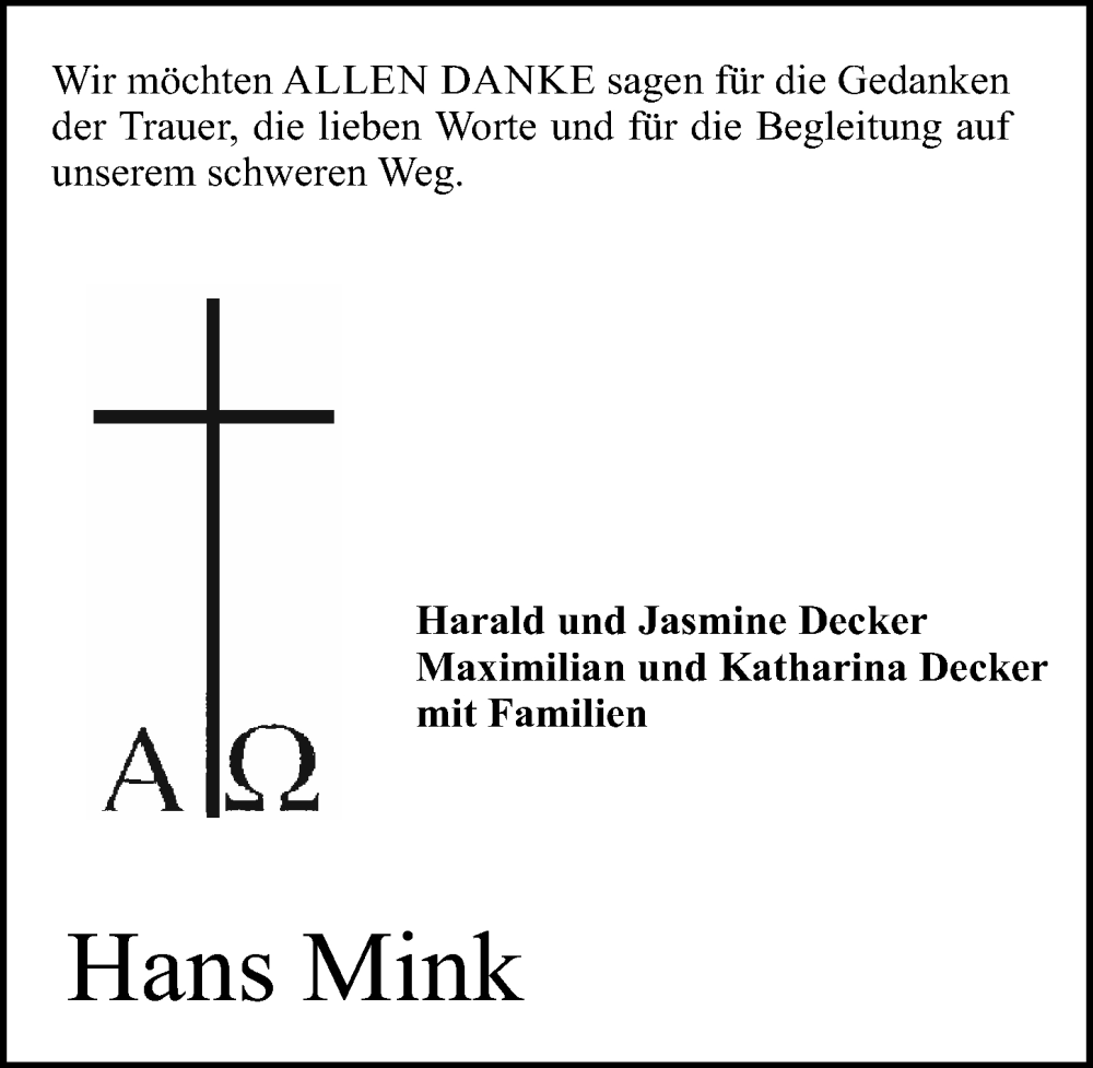  Traueranzeige für Hans Mink vom 01.03.2025 aus Darmstädter Echo