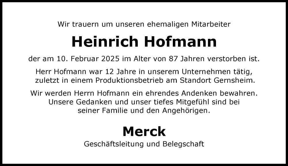 Traueranzeige für Heinrich Hofmann vom 07.03.2025 aus Groß-Gerauer Echo