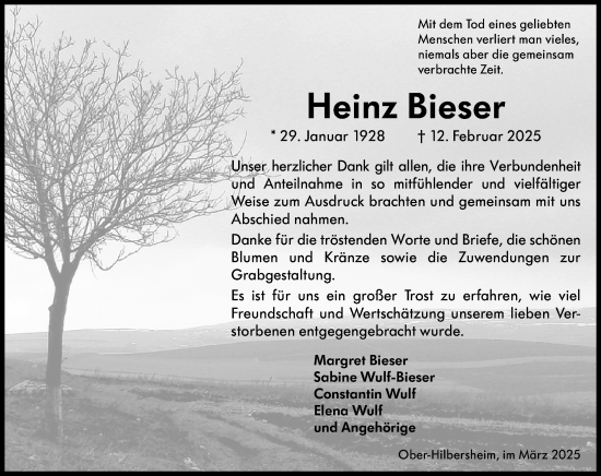 Traueranzeige von Heinz Bieser von Allgemeine Zeitung Rheinhessen-Nahe