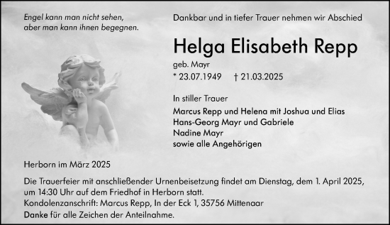 Traueranzeige von Helga Elisabeth Repp von Dill Block