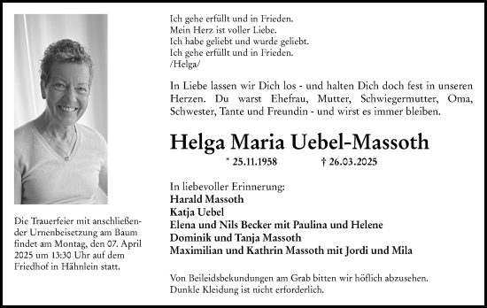 Traueranzeige von Helga Maria Uebel-Massoth von Darmstädter Echo