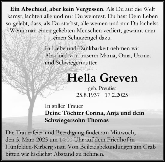 Traueranzeige von Hella Greven von Nassauische Neue Presse