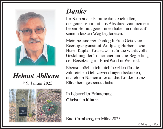 Traueranzeige von Helmut Ahlborn von Camberger Anzeiger