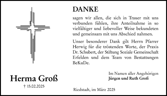 Traueranzeige von Herma Groß von Groß-Gerauer Echo