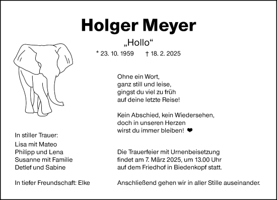 Traueranzeige von Holger Meyer von Hinterländer Anzeiger