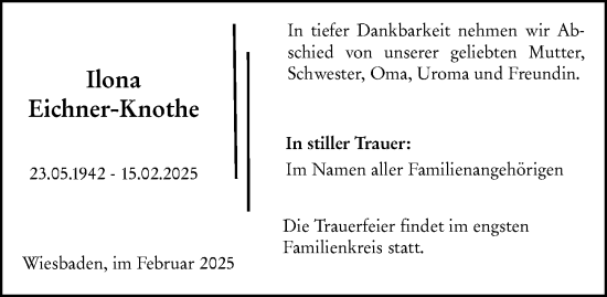 Traueranzeige von Ilona Eichner-Knothe von Wiesbadener Kurier
