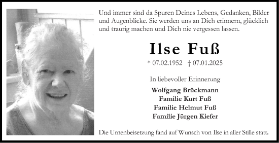 Traueranzeige von Ilse Fuß von Darmstädter Echo