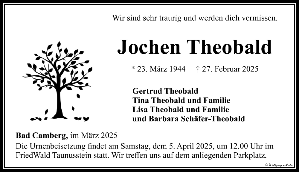  Traueranzeige für Jochen Theobald vom 27.03.2025 aus Camberger Anzeiger