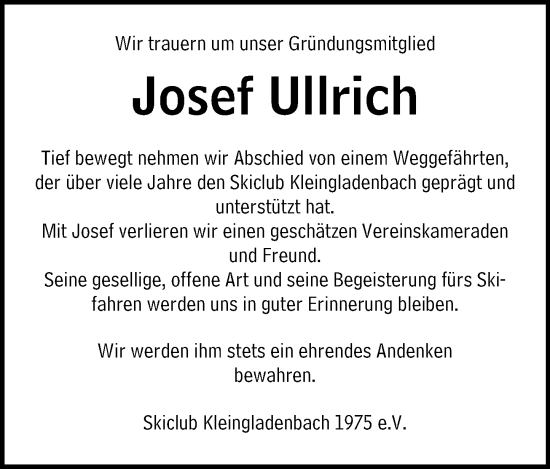 Traueranzeige von Josef Ullrich von Hinterländer Anzeiger