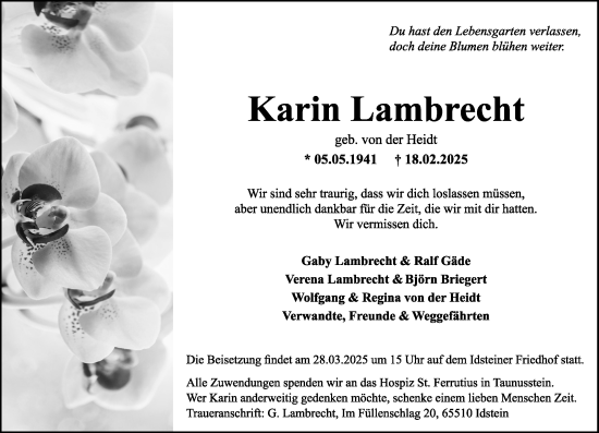 Traueranzeige von Karin Lambrecht von Idsteiner Land/Untertaunus