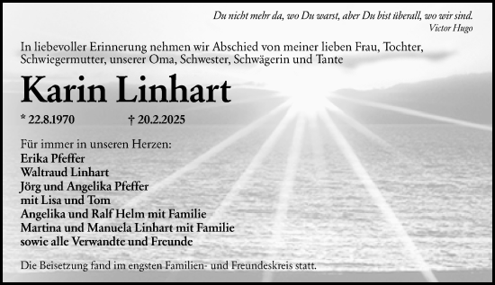 Traueranzeige von Karin Linhart von Wiesbadener Kurier