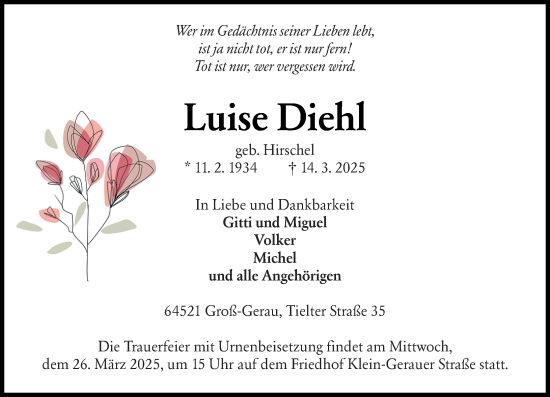 Traueranzeige von Luise Diehl von Groß-Gerauer Echo