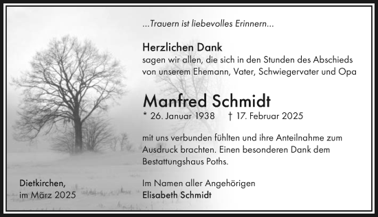 Traueranzeige von Manfred Schmidt von Nassauische Neue Presse