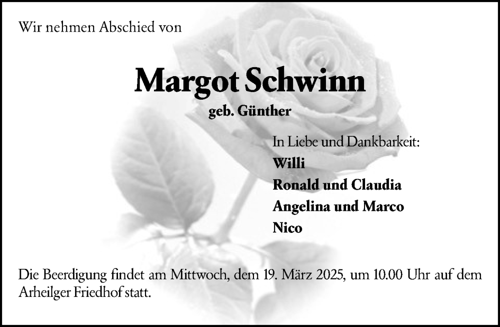  Traueranzeige für Margot Schwinn vom 15.03.2025 aus Darmstädter Echo