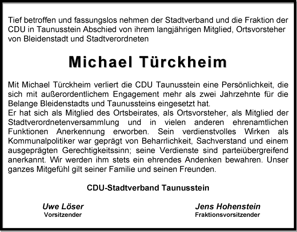 Traueranzeige für Michael Türckheim vom 01.03.2025 aus Idsteiner Land/Untertaunus