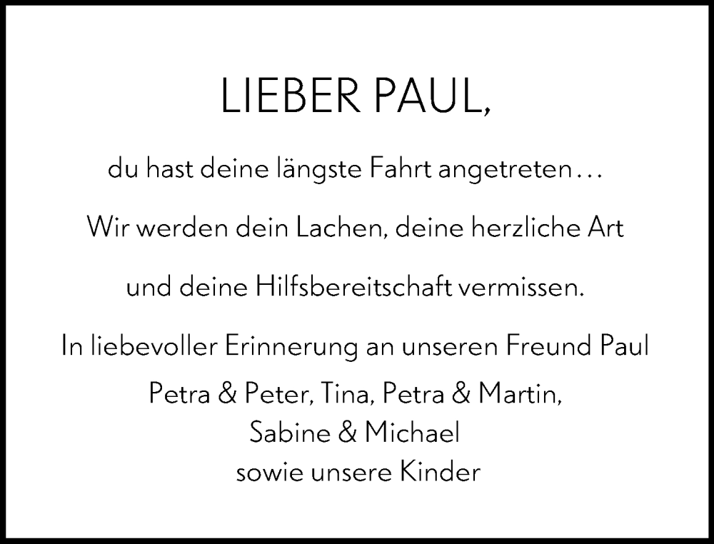  Traueranzeige für Paul Kleinpaul vom 01.03.2025 aus Rüsselsheimer Echo