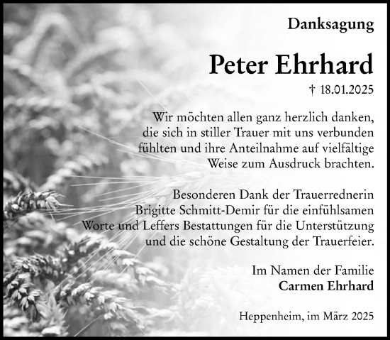 Traueranzeige von Peter Ehrhard von Starkenburger Echo