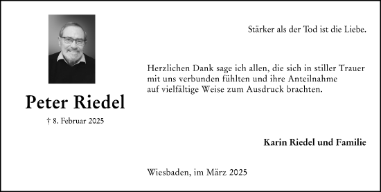 Traueranzeige von Peter Riedel von Wiesbadener Kurier