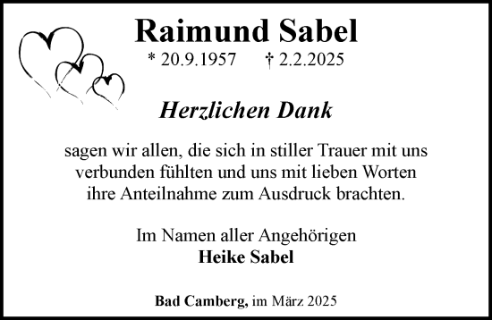 Traueranzeige von Raimund Sabel von Camberger Anzeiger