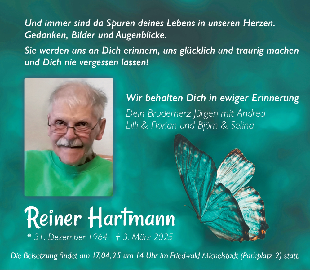 Traueranzeige für Reiner Hartmann vom 08.03.2025 aus Odenwälder Echo