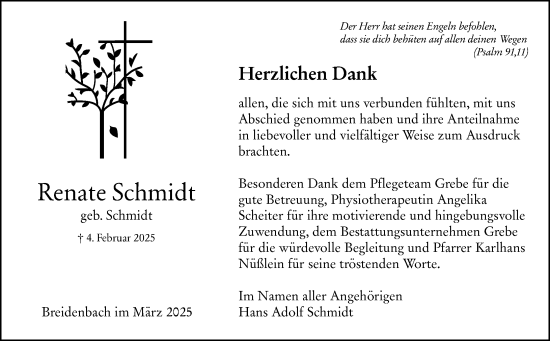 Traueranzeige von Renate Schmidt von Hinterländer Anzeiger