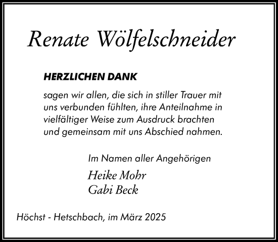 Traueranzeige von Renate Wölfelschneider von Odenwälder Echo