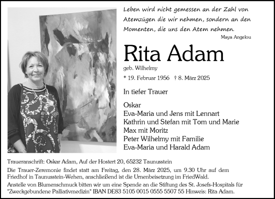 Traueranzeige von Rita Adam von Nassauische Neue Presse