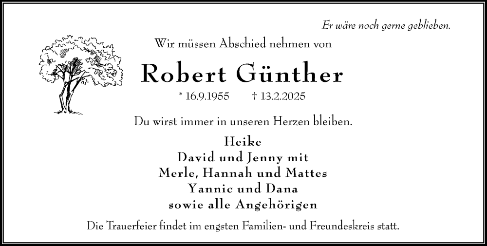  Traueranzeige für Robert Günther vom 01.03.2025 aus Wiesbadener Kurier