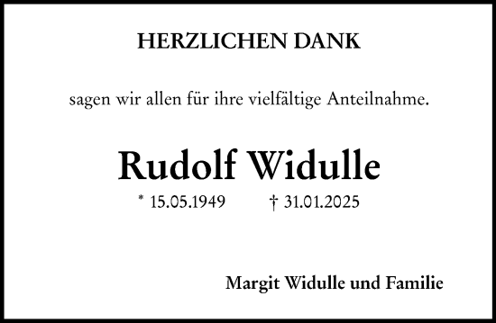 Traueranzeige von Rudolf Widulle von Darmstädter Echo