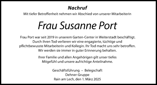 Traueranzeige von Susanne Port von Rüsselsheimer Echo