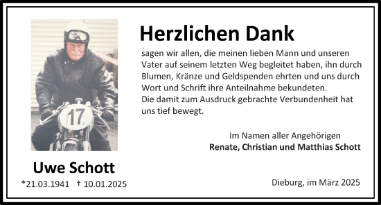 Traueranzeige von Uwe Schott von Dieburger Anzeiger/Groß-Zimmerner Lokal-Anzeiger