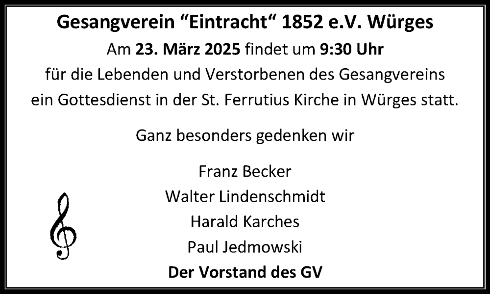  Traueranzeige für Walter Lindenschmidt vom 20.03.2025 aus Camberger Anzeiger