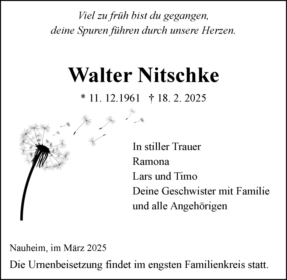  Traueranzeige für Walter Nitschke vom 01.03.2025 aus Rüsselsheimer Echo