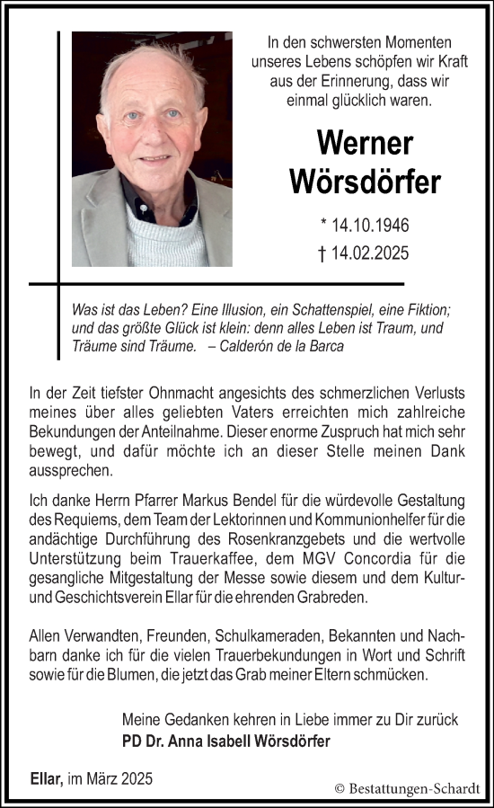Traueranzeige von Werner Wörsdörfer von Nassauische Neue Presse