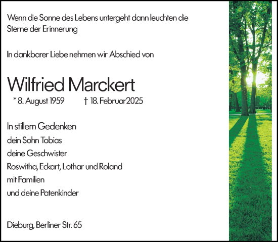 Traueranzeige von Wilfried Marckert von Dieburger Anzeiger/Groß-Zimmerner Lokal-Anzeiger