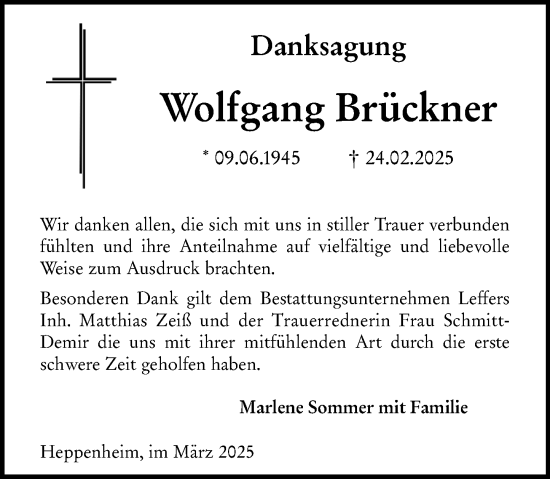 Traueranzeige von Wolfgang Brückner von Starkenburger Echo