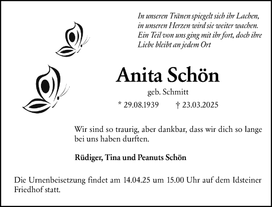 Traueranzeige von Anita Schön von Camberger Anzeiger
