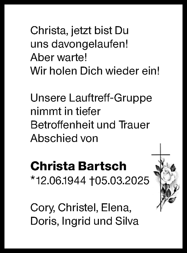  Traueranzeige für Christa Bartsch vom 10.04.2025 aus Camberger Anzeiger
