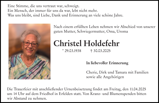 Traueranzeige von Christel Holdefehr von Groß-Gerauer Echo