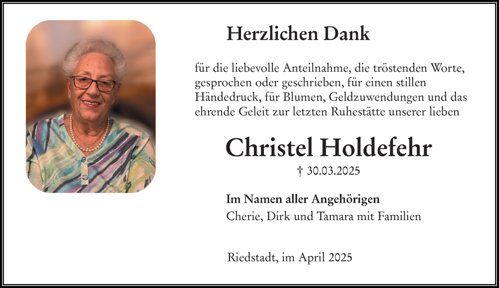  Traueranzeige für Christel Holdefehr vom 26.04.2025 aus Groß-Gerauer Echo