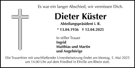 Traueranzeige von Dieter Küster von Wiesbadener Kurier