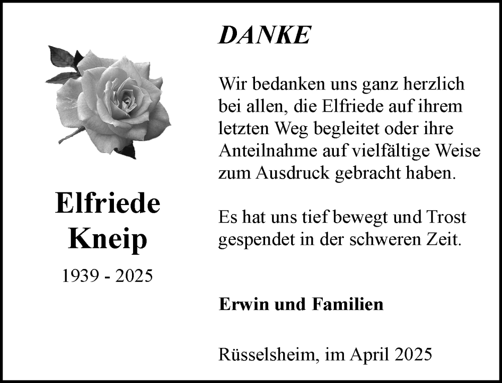  Traueranzeige für Elfriede Kneip vom 19.04.2025 aus Rüsselsheimer Echo
