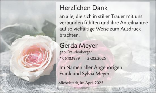 Traueranzeige von Gerda Meyer von Odenwälder Echo