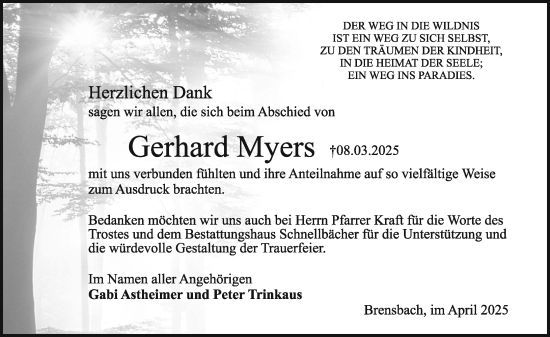 Traueranzeige von Gerhard Myers von Odenwälder Echo